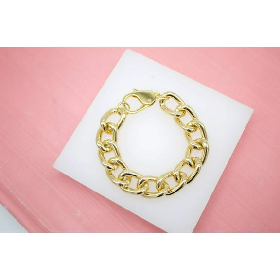 18K Gold Filled 14mm Curb Cuban Link Bracelet Chain (I245)
