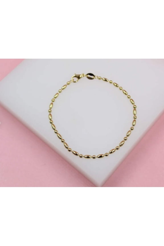 18K Gold Filled 2mm Ball And Bar Link Bracelets (I443)