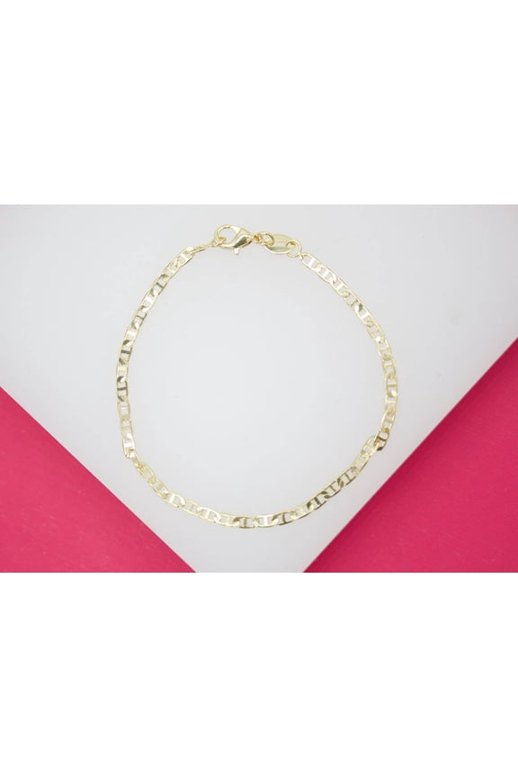 18K Gold Filled 2mm Designed Flat Mariner Bracelet (I313)