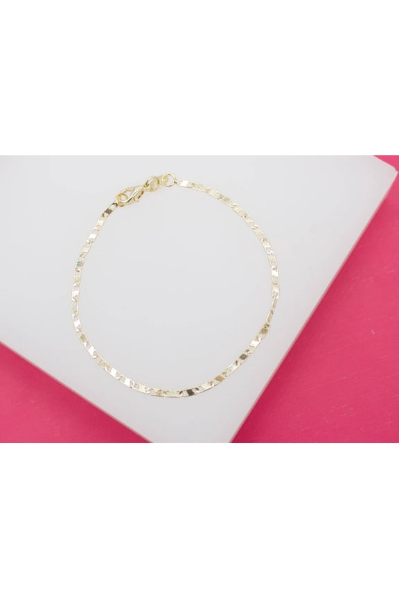 18K Gold Filled 2mm Flat Mariner Bracelet (I305)