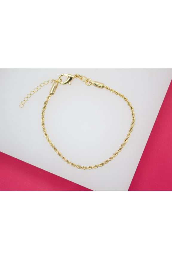18K Gold Filled 2mm Rope Chain Bracelet (I28)