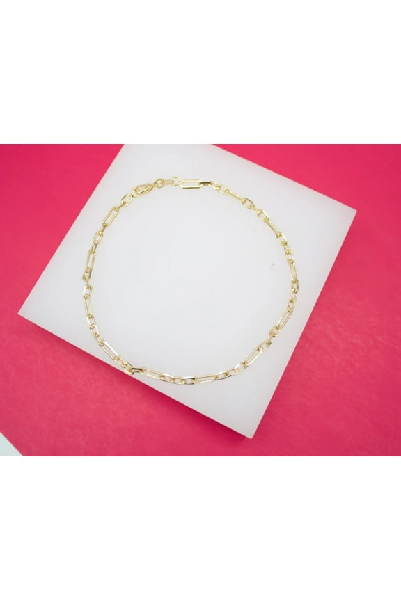 18K Gold Filled 3mm Long Small Paper Clip Bracelet