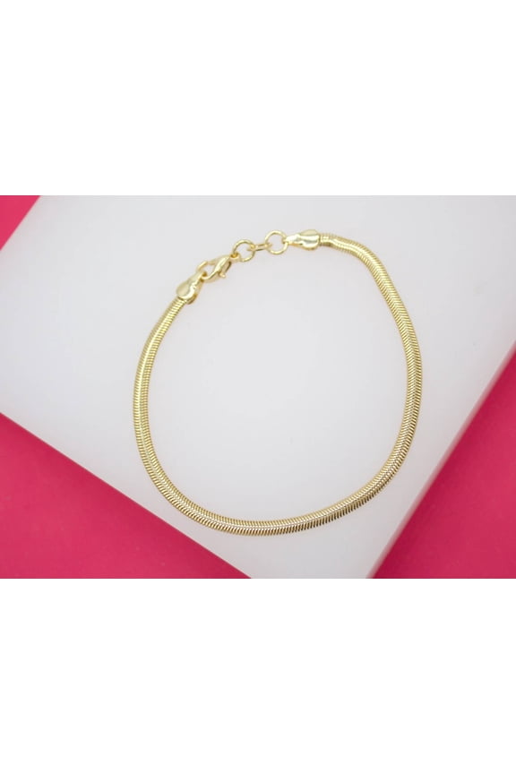 18K Gold Filled 3mm Slinky Snake Chain Bracelet (I9)