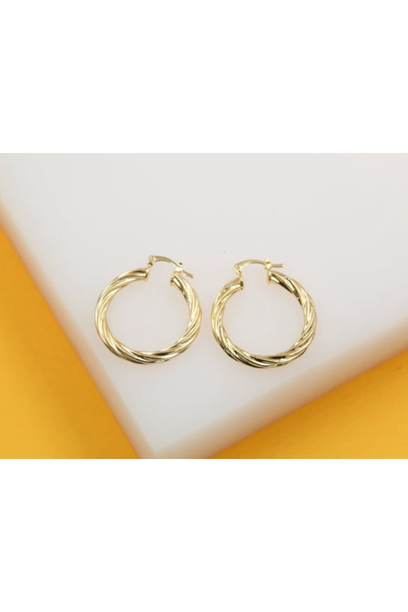 18K Gold Filled 3mm Thick Twisted Hoops Lever Back Earrings (J115, J116, J117, J156)
