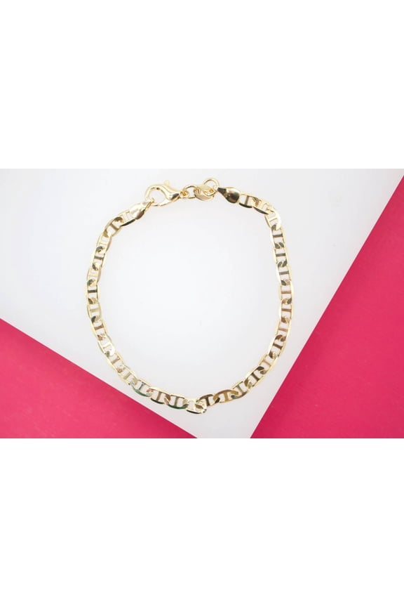 18K Gold Filled 4mm Flat Mariner Bracelet (I314)