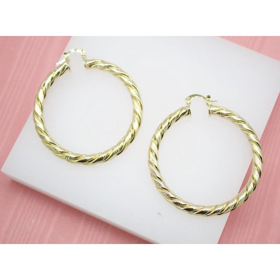 18K Gold Filled 5mm Thick Twisted Hoops Lever Back Earrings (K39-40)