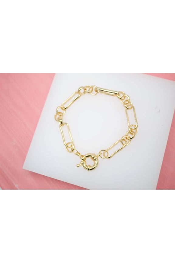 18K Gold Filled 8mm Solid Rolo Round Link Bracelet (I69B)