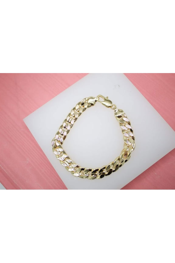 18K Gold Filled 9mm Curb Cuban Bracelet Chain With Grip Texture
