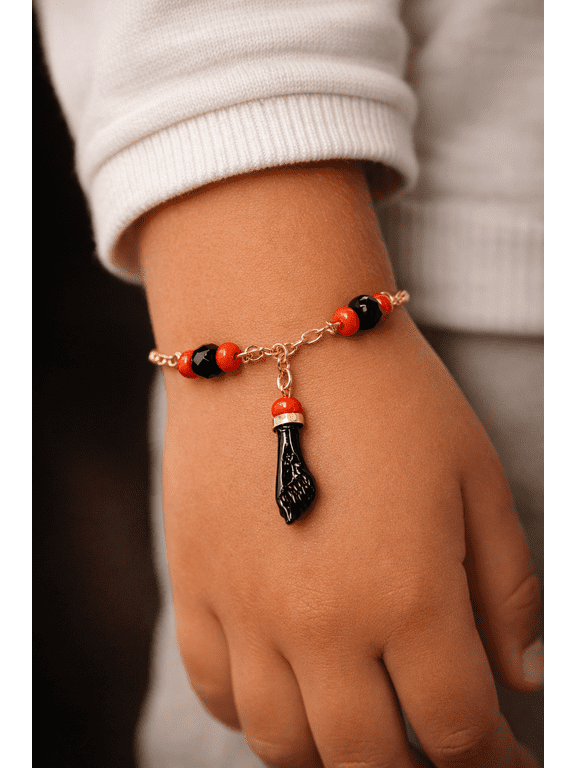 18K Gold Filled Azabache Bracelet Figaro Link 6" Inches Kids Bracelet Childrens Jewelry Gifts