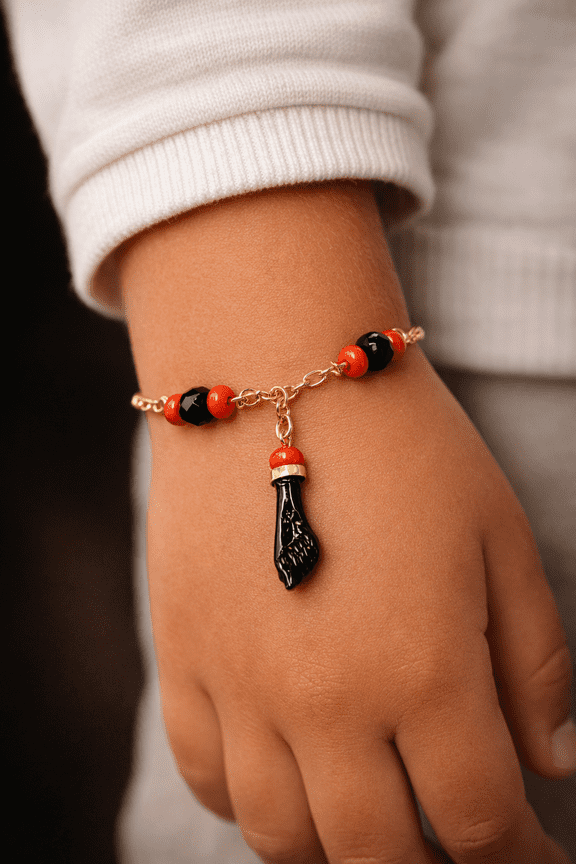 18K Gold Filled Azabache Bracelet Figaro Link 6" Inches Kids Bracelet Childrens Jewelry Gifts