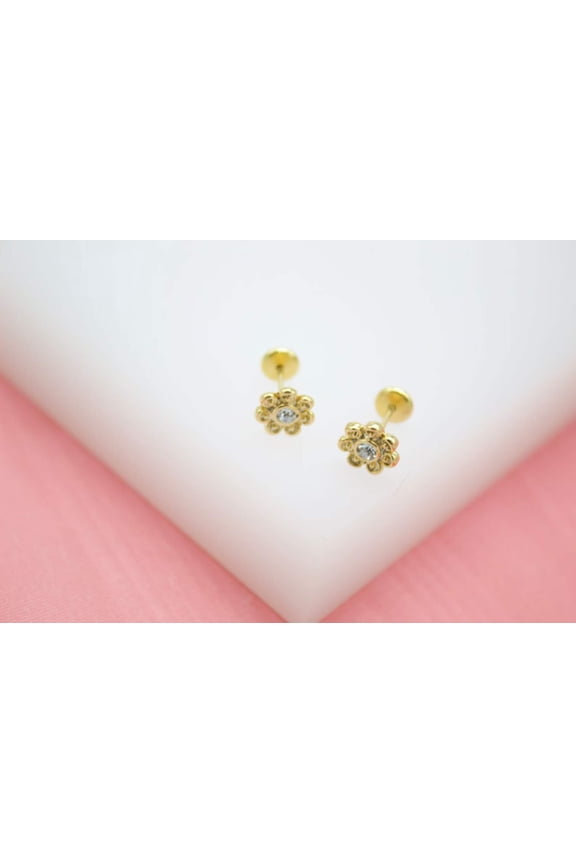 18K Gold Filled Bead Flower Stud Earrings (L87)