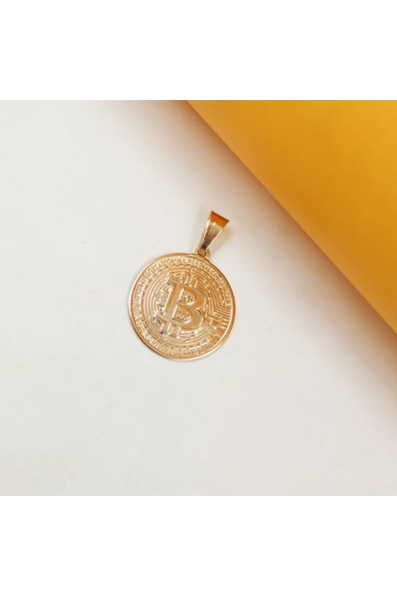 18K Gold Filled Bitcoin Pendant | Gold Crypto coin Medallion (A262)