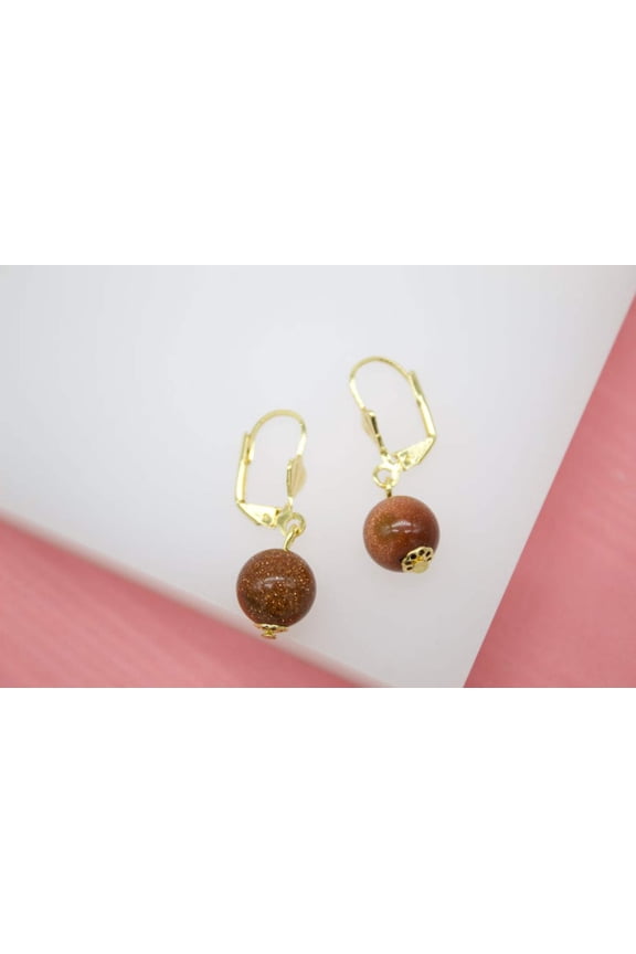 18K Gold Filled Brown Pearl French Hoop Lever Back Earrings