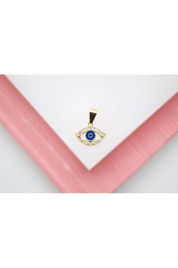 18K Gold Filled CZ Blue Evil Eye Enamel Charm Pendant