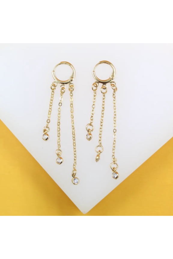 18K Gold Filled CZ Dangle Rolo Link Chain Earrings (L71)