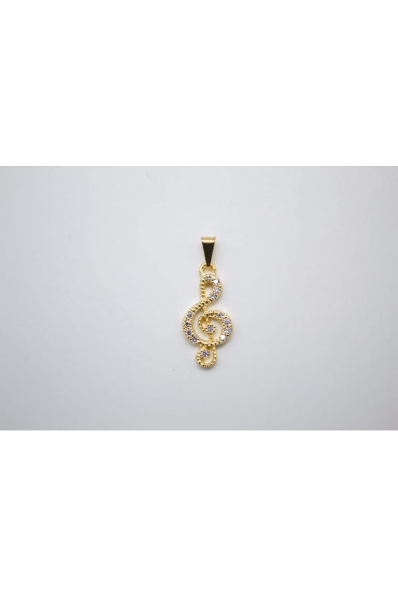 18K Gold Filled CZ Stone Treble Clef Pendant (A257)