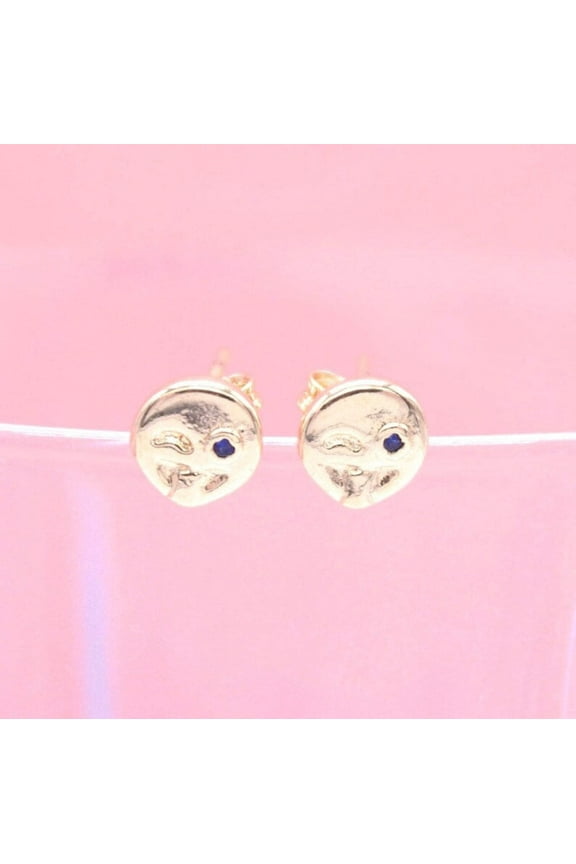 18K Gold Filled CZ Wink Smiley Earrings