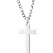 LAIBMFC 18K Gold Filled Cross Necklace for Boys Stainless Steel Figaro Chain Silver Black Cross Pendant Necklace for Men Women 18"- 20"