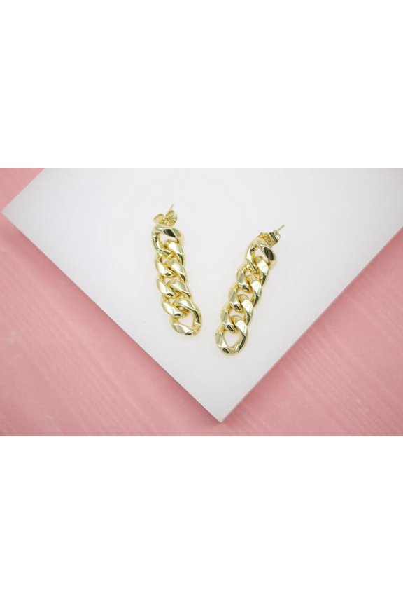 18K Gold Filled Cuban Curb Link Chain Dangle Drop Earrings (L193)