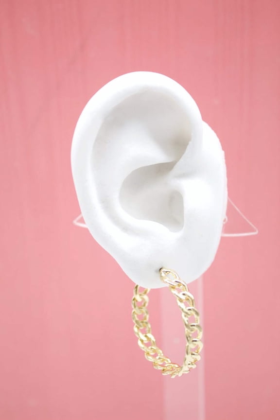 18K Gold Filled Cuban Link Chain Hoops Stud Earrings