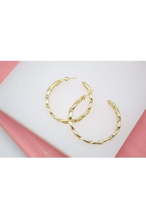 18K Gold Filled Cuban Link Chain Stud Earrings Hoops (K164)