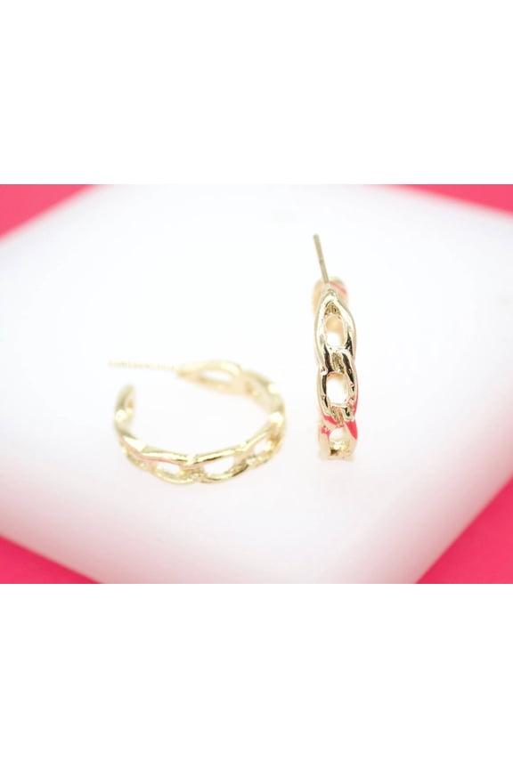 18K Gold Filled Cuban Link Open Hoop Earrings (K189)