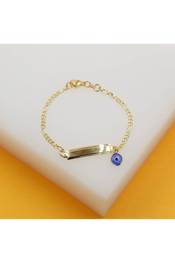 18K Gold Filled Dainty Curved Plate Evil Eye Bracelet (XX15)