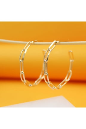 18K Gold Filled Dainty Paper Clip Chain Open Hoop Earrings (J208)