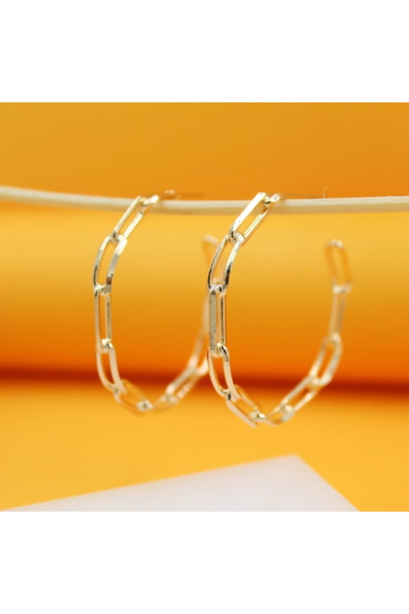 18K Gold Filled Dainty Paper Clip Chain Open Hoop Earrings (J208)