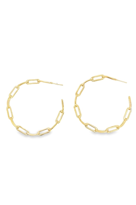 18K Gold Filled Dainty Paperclip Chain Open Hoop Earrings (J208)
