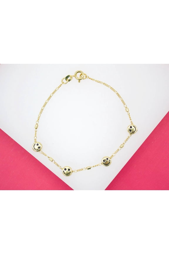 18K Gold Filled Dainty Smiley Face Bracelet