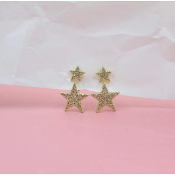 18K Gold Filled Dangle Double CZ Stone Stars (L46)