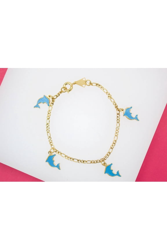 18K Gold Filled Dangle Enamel Dolphin Charm Bracelet