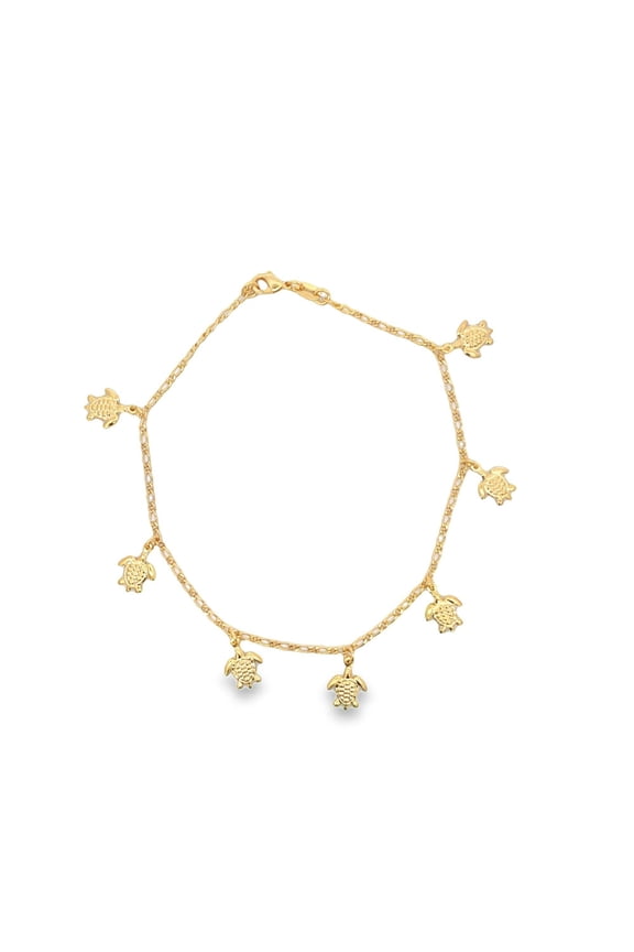18K Gold Filled Dangle Turtle Charm Anklet (E17)