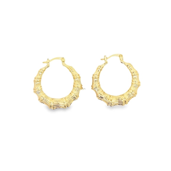 18K Gold Filled Designed Round Lever Back Bamboo Hoops (L441)