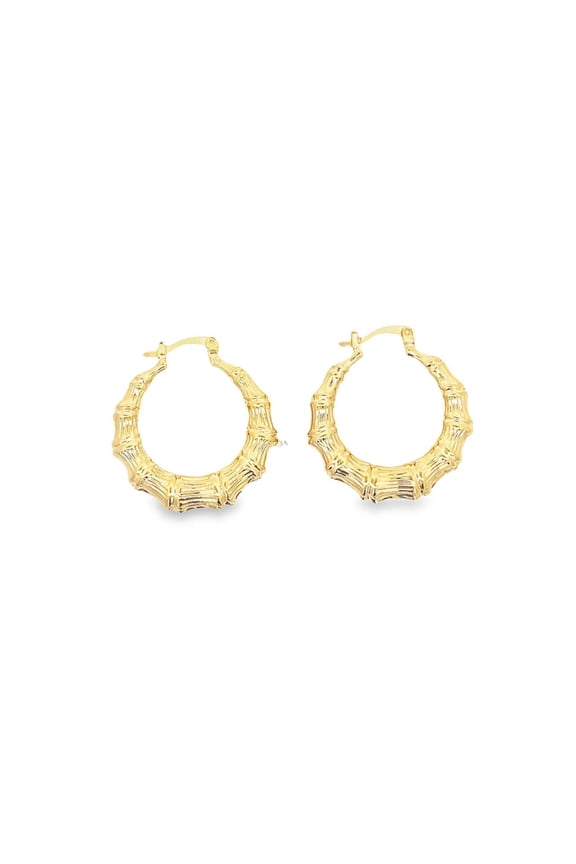 18K Gold Filled Designed Round Lever Back Bamboo Hoops (L441)