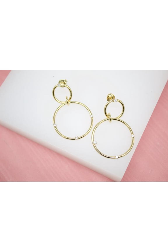 18K Gold Filled Double Hoop Earrings With CZ Cubic Zirconia Stones (K117)