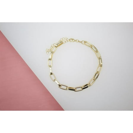 18K Gold Filled Flat Paper Clip Bracelet (I359)