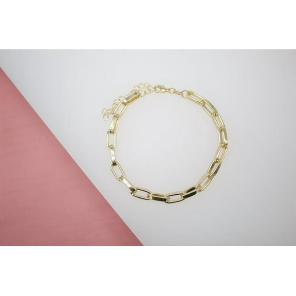 18K Gold Filled Flat Paper Clip Bracelet (I359)