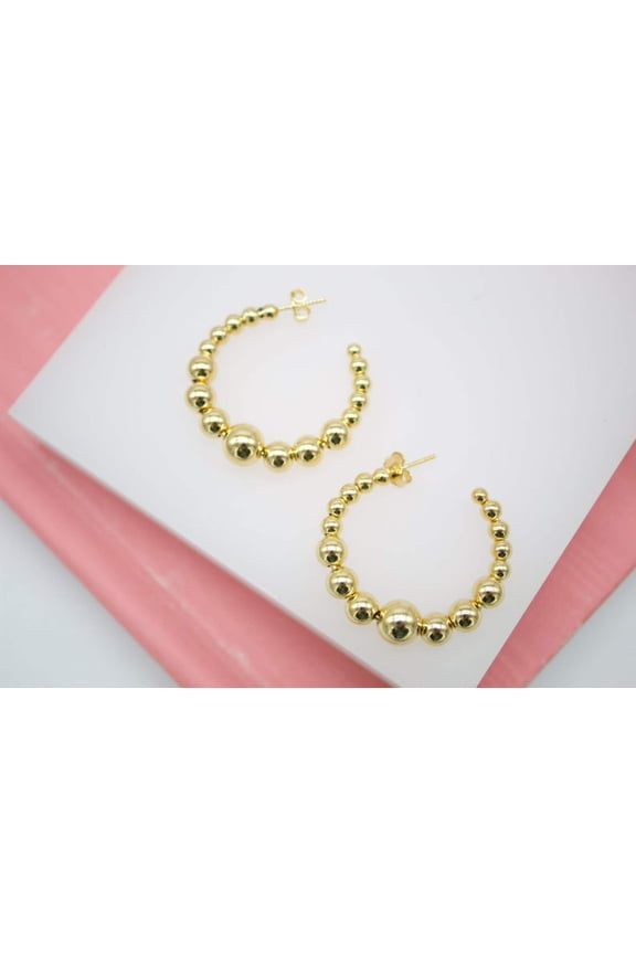 18K Gold Filled Gold Beaded Dangle Stud Earrings (K74)