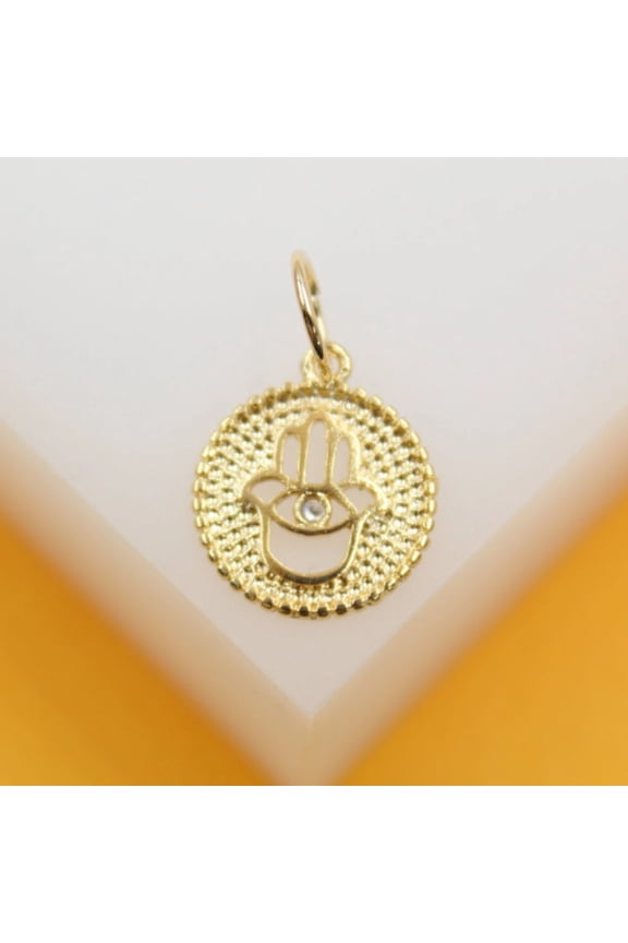 18K Gold Filled Hamsa Hand Evil Eye Pendant | Gold Hamsa Pendant | Gold Evil Eye Charm Pendant | Wholesale Jewelry