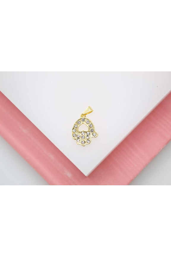 18K Gold Filled Hamsa Hand With Cubic Zirconia Stones Pendant