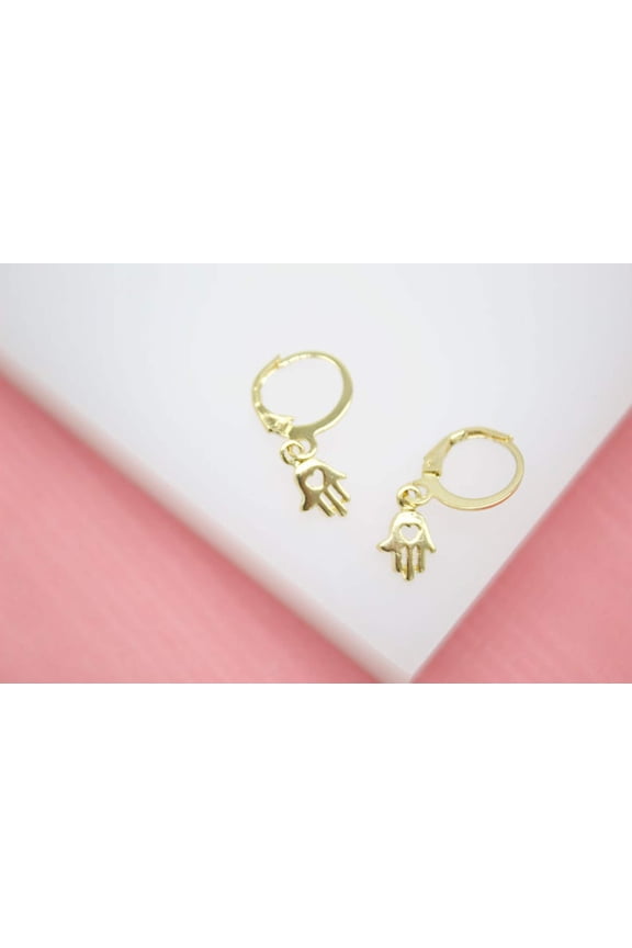 18K Gold Filled Hand Of Hamsa Heart Huggies Earrings