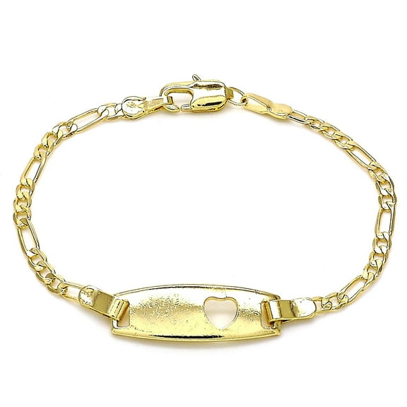 18K Gold Filled High Polish Finsh Figaro Heart LINK ID NAME BRACELET CUSTOM BRACELETS FOR KIDS ID PROTECTION BRACELET