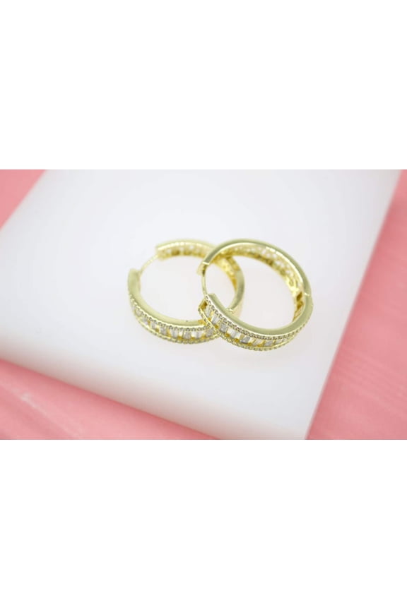 18K Gold Filled Huggies Earrings With CZ Cubic Zirconia Stones (K248)