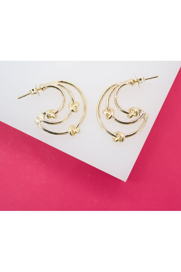 18K Gold Filled Knotted Open Hoop Stud Earrings (K64)