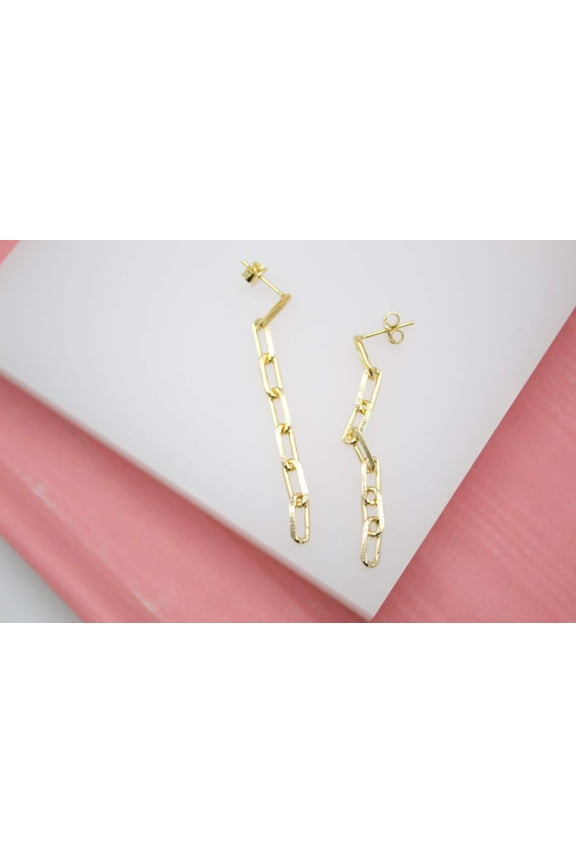 18K Gold Filled Link Chain Dangle Drop Earrings (L124)
