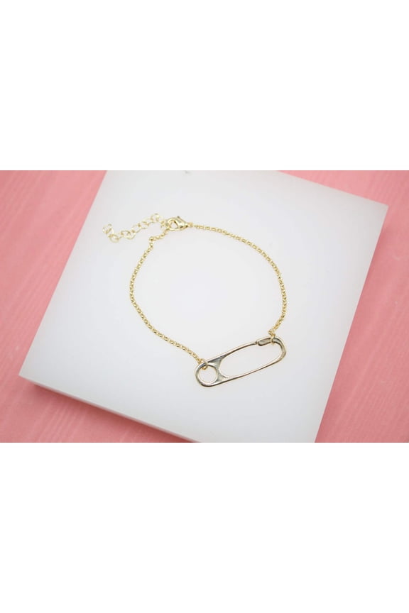 18K Gold Filled Paper Clip Charm Rolo Chain Bracelet (I179)