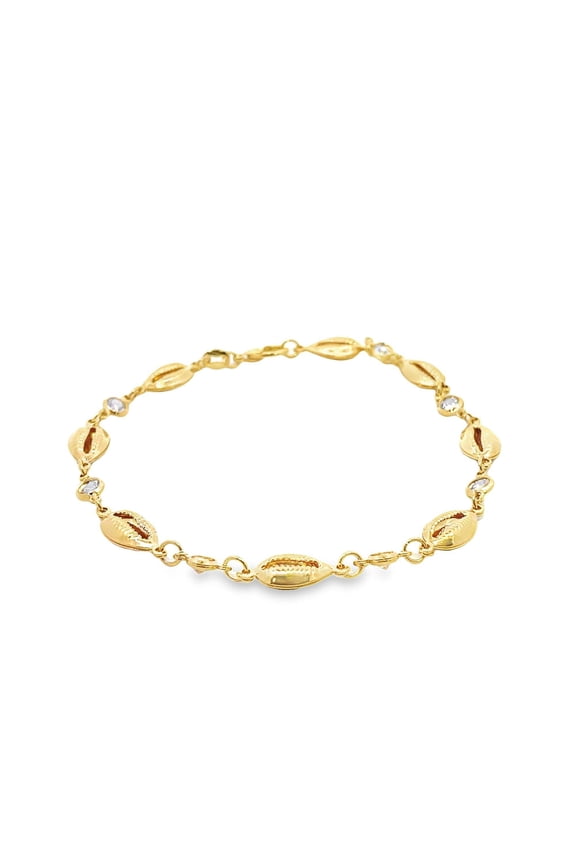 CZ Stone Link Puka Shell Charm Anklet (E189)