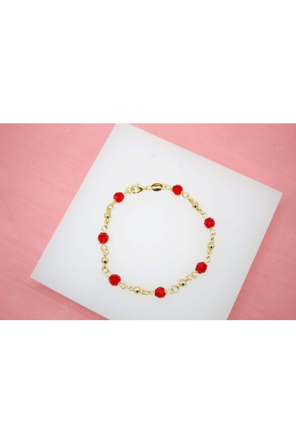 18K Gold Filled Red And Gold Bead Bracelet Chain (I105)